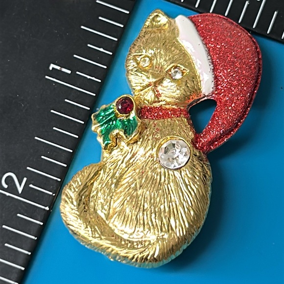 🖤Vtg Christmas Cat brooch with Santa hat - Picture 10 of 10